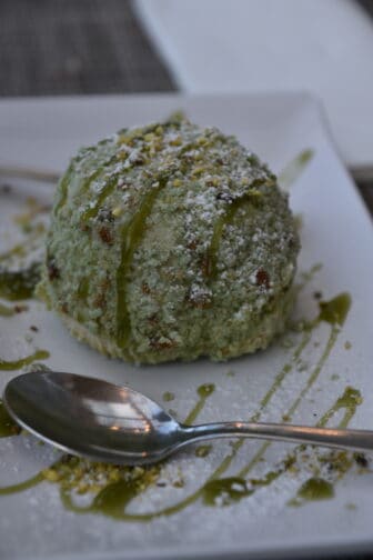 the pistachio semifreddo at Liberty, a restaurant in Cefalu, Sicily in Italy