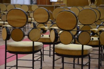 the chairs inside Chiesa di Santissimo Salvatore in Palermo, Sicily in Italy