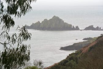 the scene seen from the garden of Coleton Fishacre, a historic house near Dartmouth in England