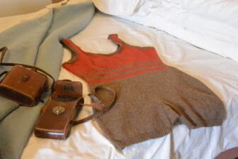 old swimsuit on a bed in Coleton Fishacre, a historic house near Dartmouth in England