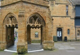 yellowish stone buildings in Sherborne in southwest England