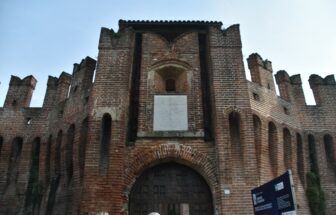 the front of Rocca Sforzesca Castle in Soncino in Lombardy, Italy