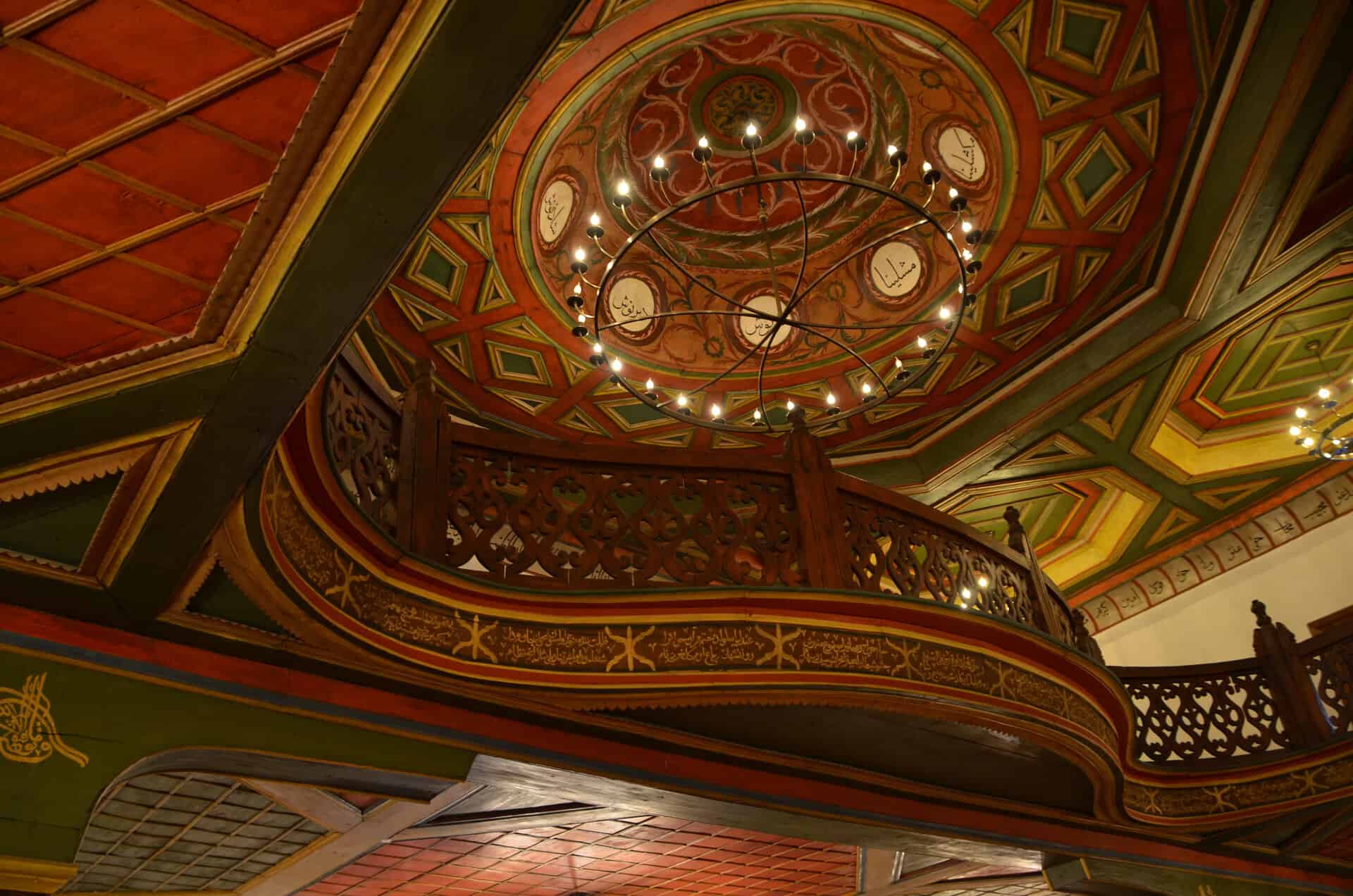 the red ceiling of King's Mosque, an Islamic mosque in Berat, Albania