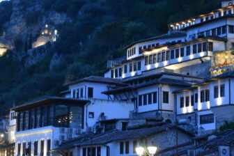 the traditional houses in the old town in Berat in Albania