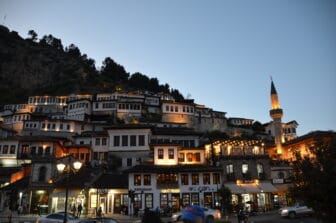 evening view of "1000 windows", the old town of Berat in Albania