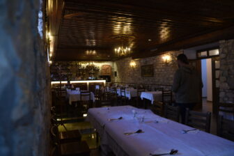 the Albanian food restaurant housed in a traditional building in Berat, Albania