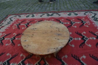 round table on the kilim set up for the demonstration of coffee making in Gjirokaster, Albania