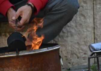 roasting coffee beans seen during the demonstration of coffee making in Gjirokaster, Albania