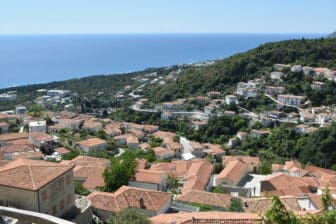 houses of Dhermi and the sea in Albanian Riviera