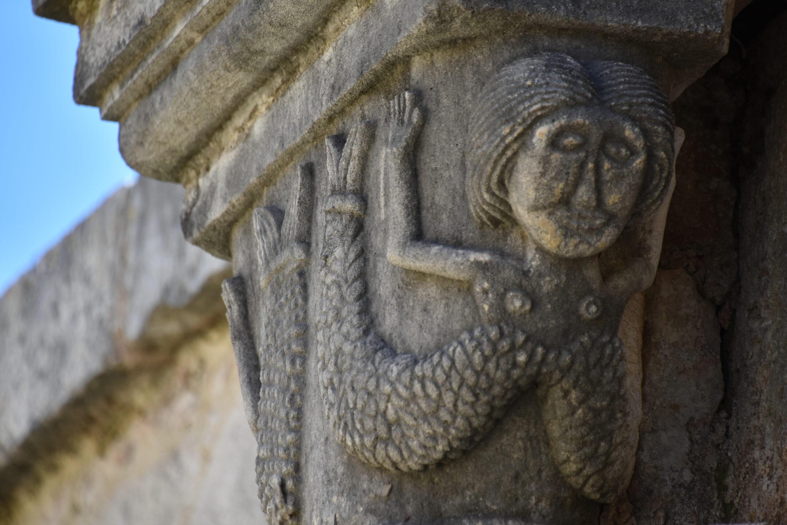 on a pillar seen in the ruins of Apollonia, Albania