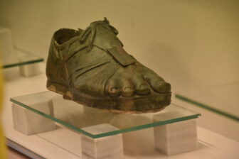 heavy bronze shoe exhibited in Apollonia in Albania