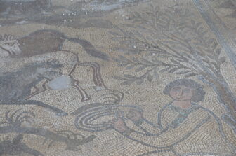 the detail of the mosaic in Arapaj in Albania