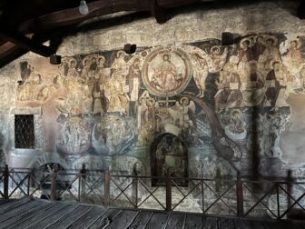 picture of the hell in the church of Ardenica Monastery in Albania