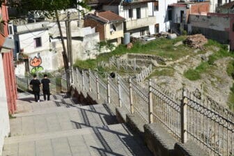 the Roman Amphitheatre surrounded by people's houses in Durres in Albania