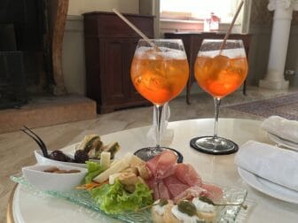 aperitivo at the hotel, Villa dei Tigli 920 Liberty Resort, in Rodigo near Mantua in Italy