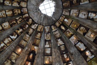 the faces of disappeared people on the ceiling of the bunker museum in Tirana, Albania