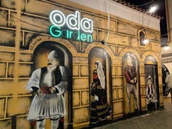 the entrance of Oda Garden, a restaurant in Tirana, Albania