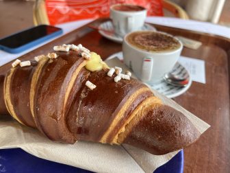 a huge croissant served in the site of Poseidon, the hot spring facility on Ischia island, Italy