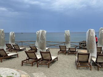 the private beach of Poseidon, the hot spring facility on Ischia island in Italy