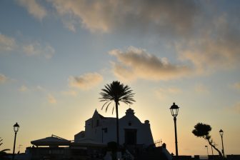 the church in Forio at dusk on Ischia island, Italy