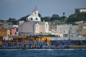 the beach on Procida island used for filming 'Il Postino' seen from the sea