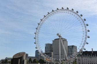 London Eye seen from the sightseeing boat on Thames in London