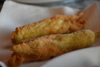 the flowers of zucchini at the rabbit dish specialised restaurant called Taverna Verde on Ischia island in Italy