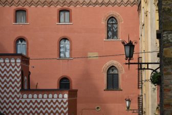 outstanding building at the entrance of the old town of Castell'Arquato in Italy