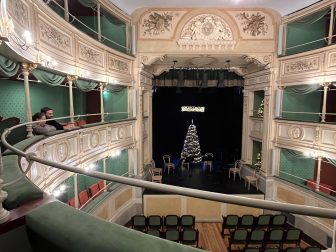 inside Teatro Gerolamo in Milan, Italy seen from the box seat on the second floor