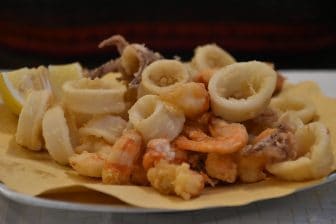 fried seafood platter of Ai Pescatori, a restaurant on Pellestrina, an island in Italy 