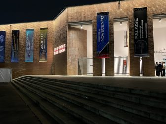 the exterior of Teatro Strehler, one of the Piccolo Theatres in Milan, Italy