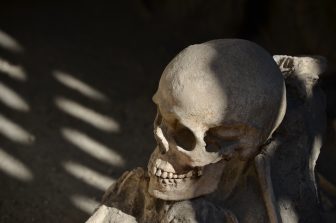 a skeleton at the ruins of Ercolano in the southern Italy