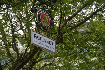 the sign of Paulaner am alten Postplatz, a restaurant in Stuttgart, Germany