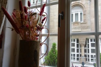 window decoration at at Paulaner am alten Postplatz, a restaurant in Stuttgart, Germany