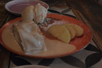 Apple Strudel of Gasthaus Baren, a restaurant in the old town of Tubingen, Germany