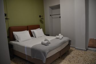 the bedroom in our Airbnb in Agios Nikolaos on Crete, Greece