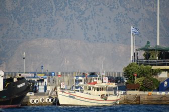 the port behind which there is the Trenino station in Agios Nikolaos on Crete, Greece
