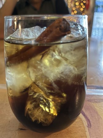 cinnamon drink at Se Meli, a restaurant in Agios Nikolaos on Crete, Greece 