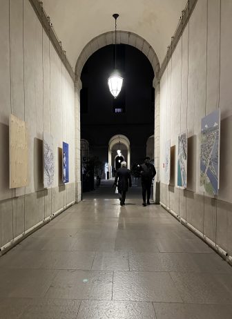 the modern corridor to get to L'Officine , a bar in Lyon, France