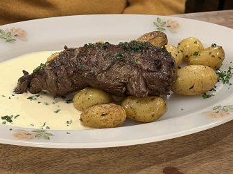 the steak at La Meuniere, a bouchon in Lyon, France