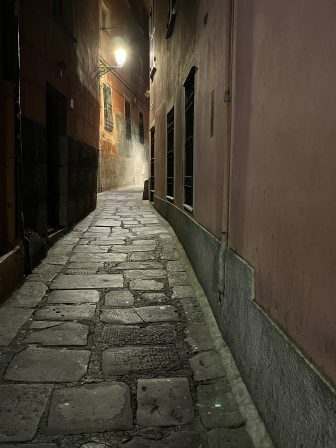 an alley in Santa Margherita Ligure in northern Italy at night