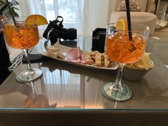 the spritz and snacks served in the hotel in Santa Margherita Ligure in Liguria, Italy