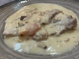 the swordfish with cream sauce at Trattoria La Ruota in Nervi in nerthern Italy