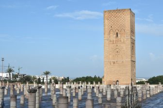 the Hassan Tower and many pillars in Rabat in Morocco