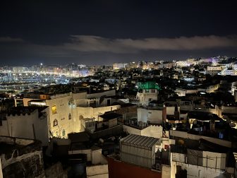the night view of Tangier seen from the rooftop of Macondo, a restaurant in the city