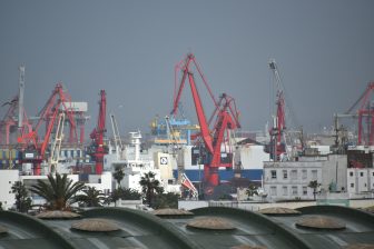 the port seen from our hotel room in Casablanca, Morocco