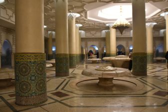 the washing area with fountains inside the Hassan II Mosque in Casablanca, Morocco
