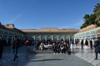 the large courtyard surrounded by the rooms of the concubines in the Bahia Palace in Marrakesh, Morocco