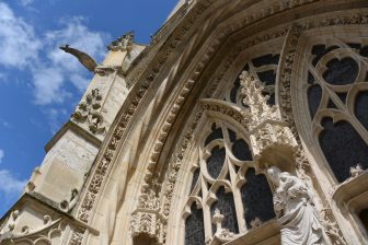 the entrance of Notre Dame Church in Moret-sur-Loing in France