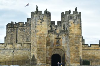 the entrance of Alnwick Castle in Northumberland, England